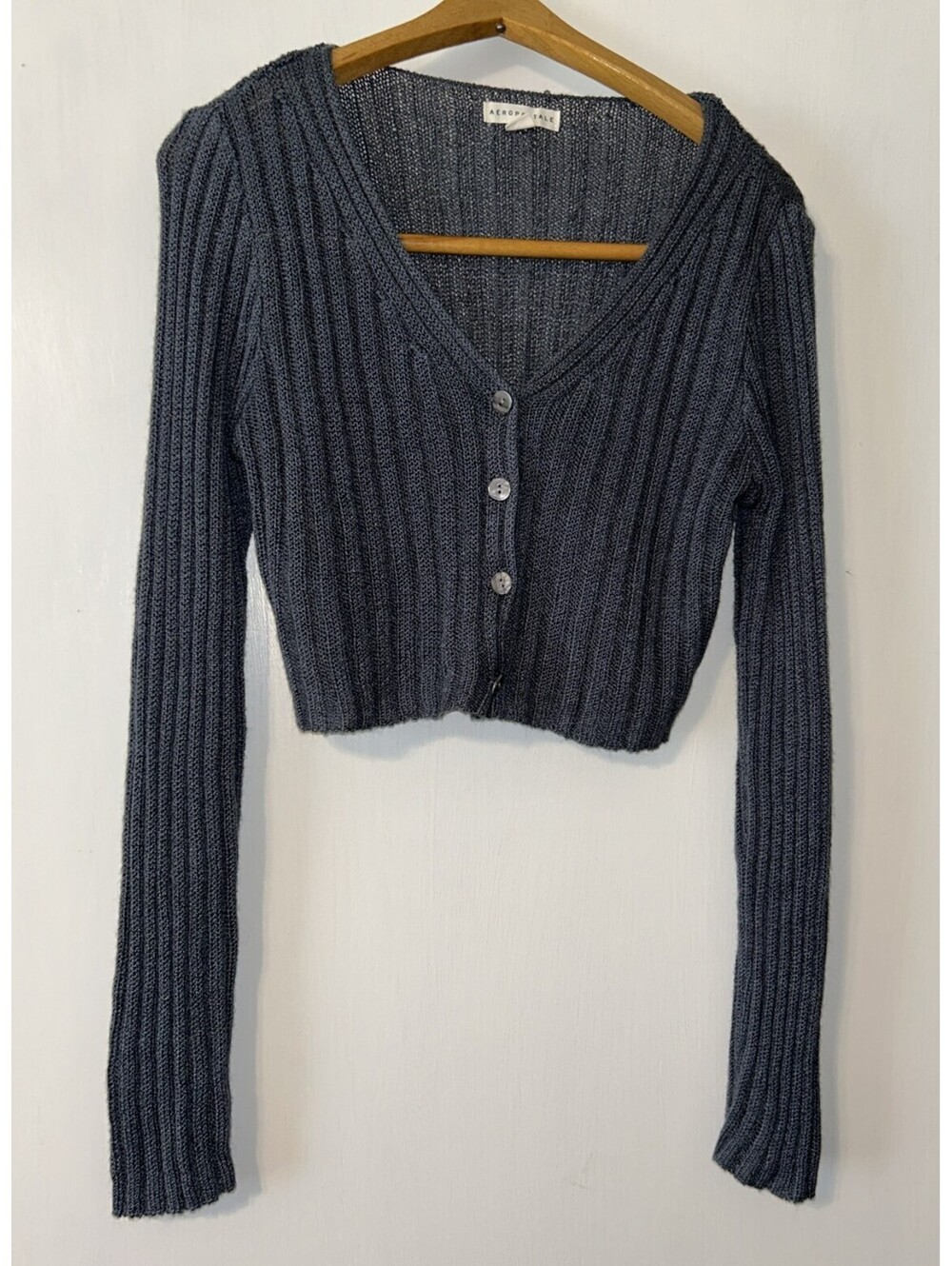 Aeropostale Cropped Dark Gray Button Up Long Sleeve Cardigan Size L